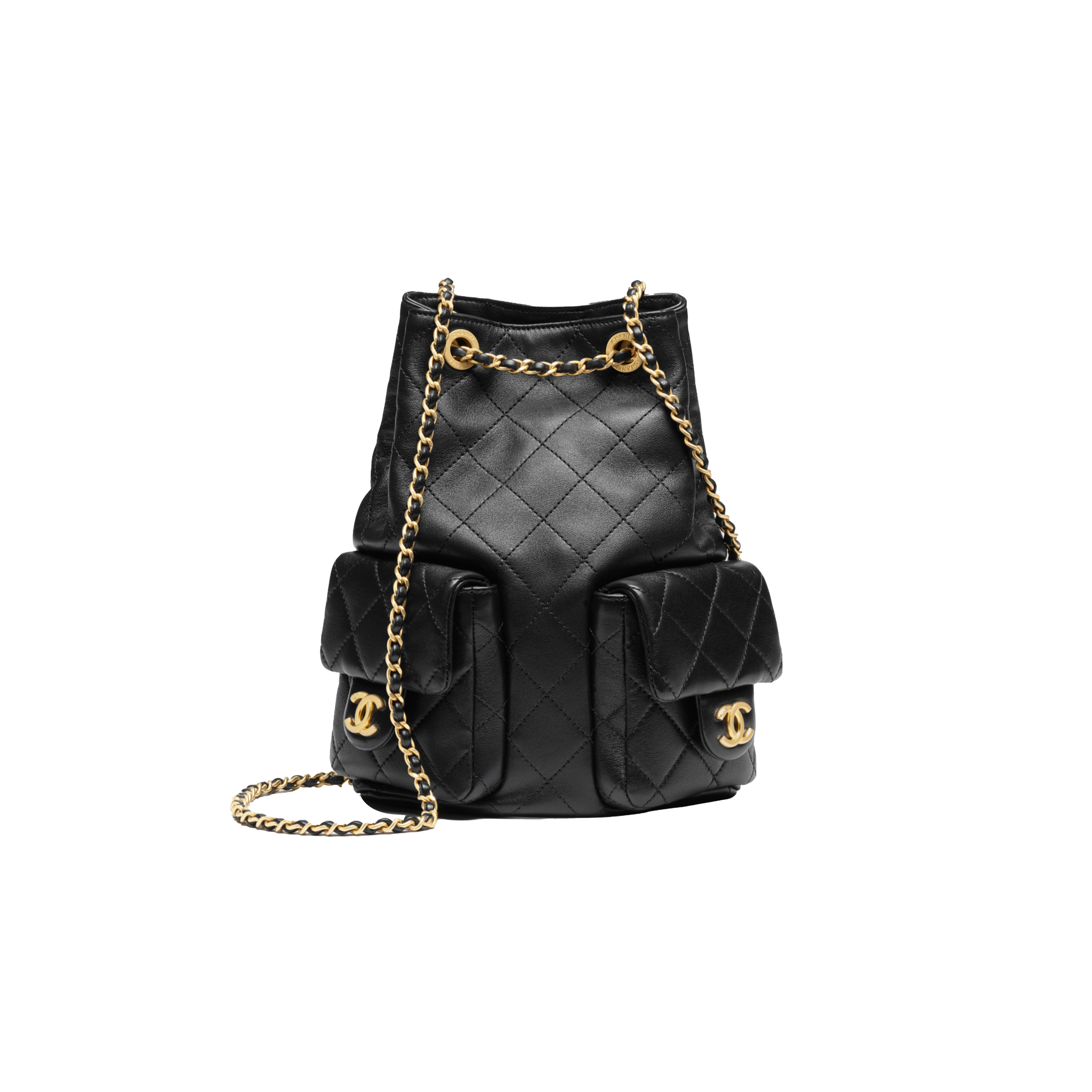 CHANEL MASTER BLACK BACKPACK SHINY LAMBSKIN & GOLD-TONE METAL AS5310 (24.3*18*7.8cm)